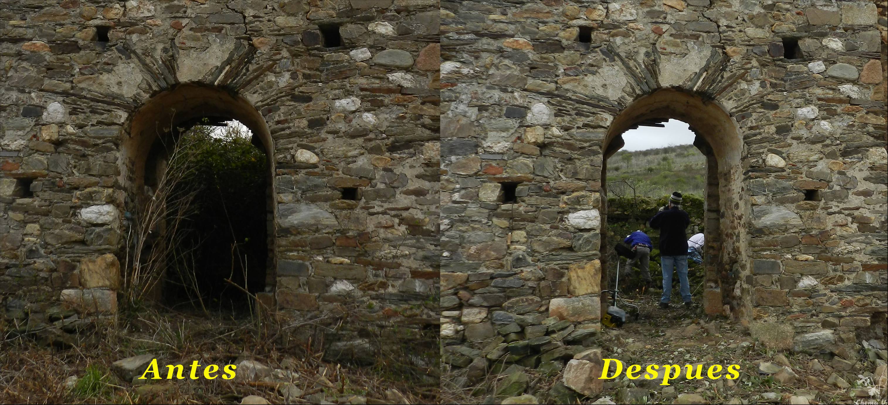 Antes y después desde la puerta de acceso a la ermita. Foto: Chema Vicente