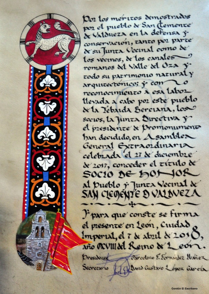 Texto del diploma entregado a San Clemente de Valdueza.