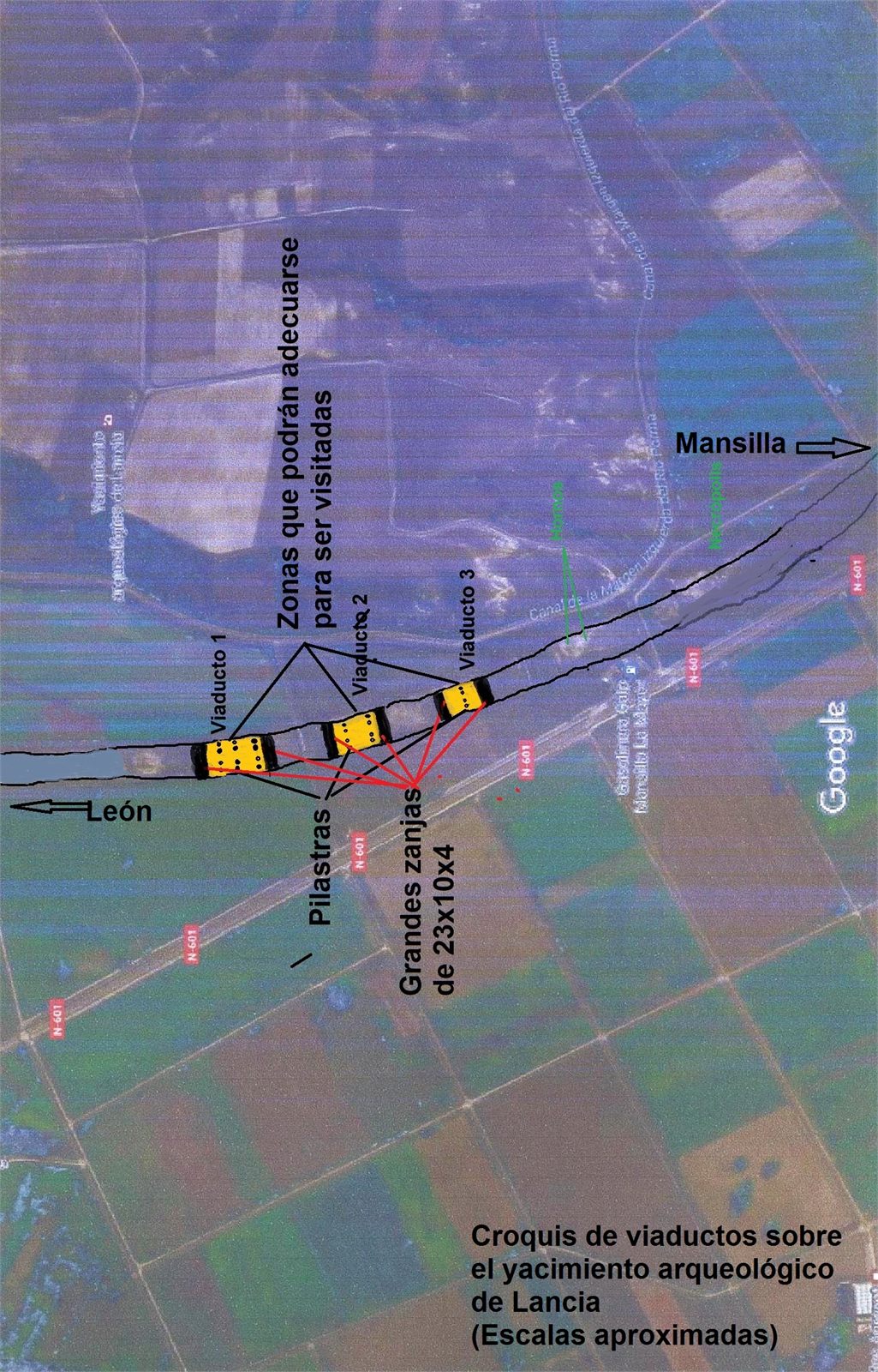 La autovía y sus tres viaductos sobre Lancia.