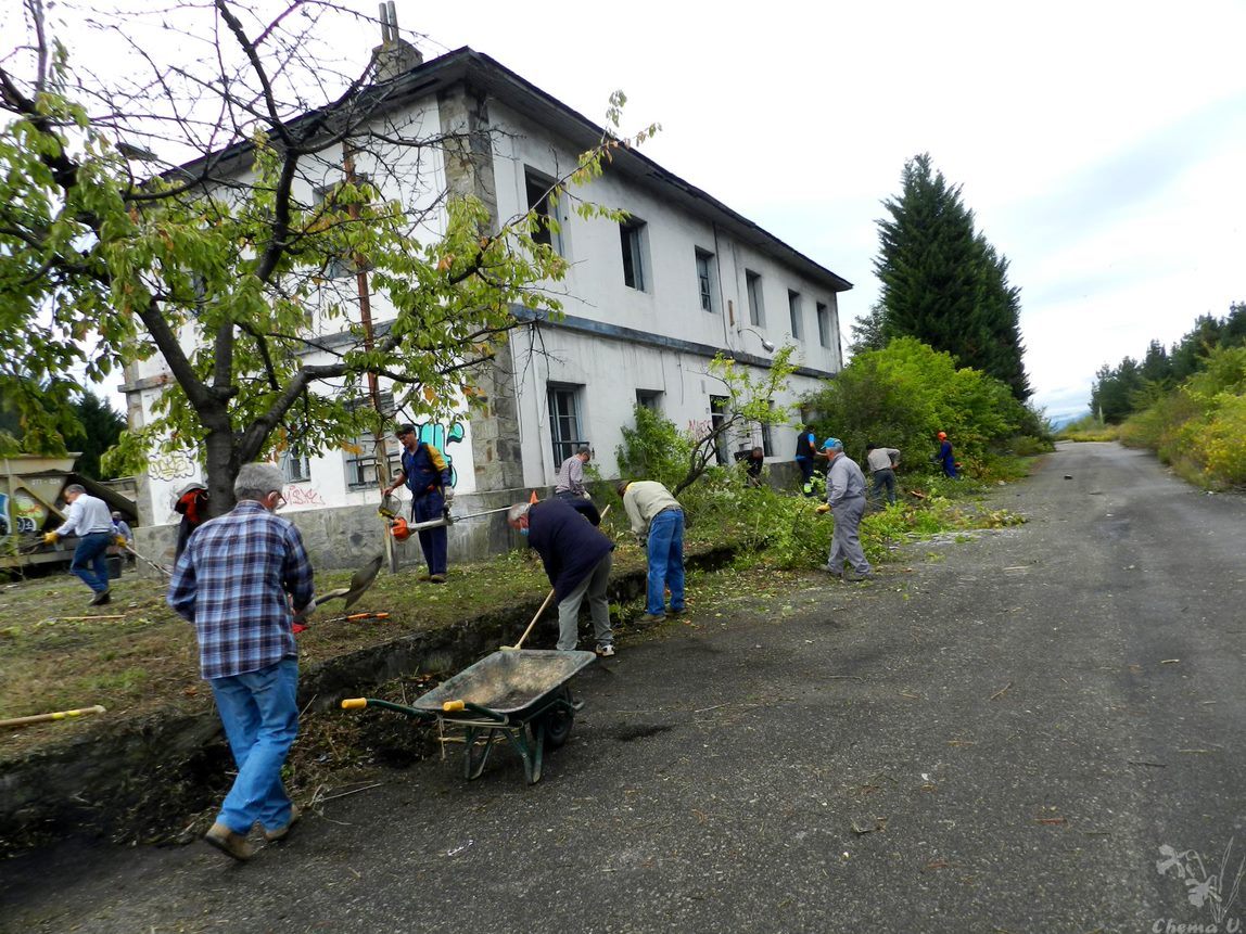 PROMONUMENTA. Hacendera en la estación del Ponfeblino de Cubillos del Sil. Limpieza de la fachada. (Fotos Chema Vicente) (4)
