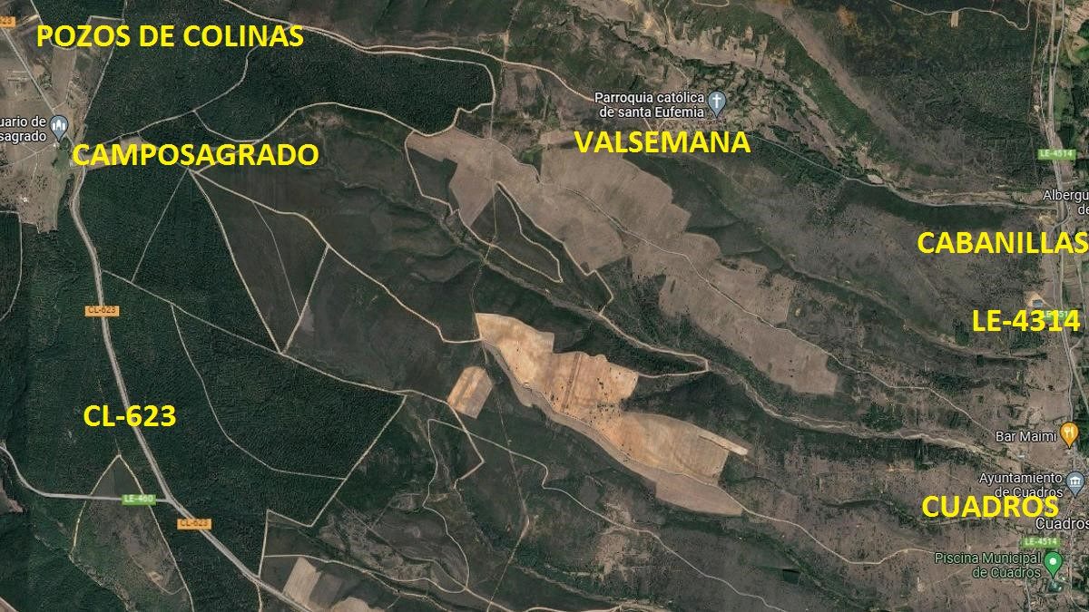 PARQUE SOLAR DESDE CUADROS A CAMPOSAGRADO. Las fincas afectadas están actualmente calificadas como suelo rústico, tanto de uso común como como de Protección Natural, de Protección Cultural y de Protección de Infraestructuras. Es la zona descrita por Alfonso XI en su «libro de la Montería» (S.XIV)