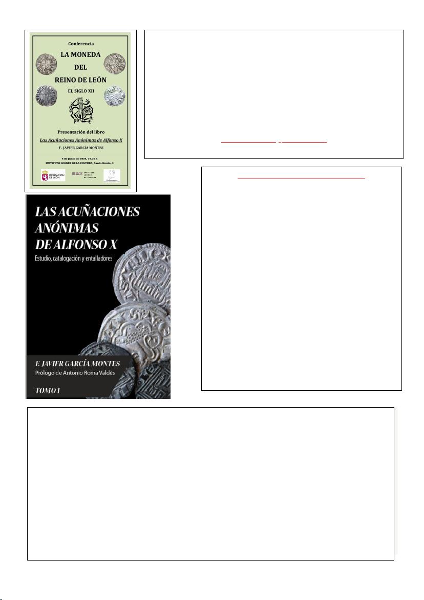 ORGANIZADA POR PROMONUMENTA Y EL ILC, Conferencia de F. Javier García Montes sobre «La moneda del Reino de León»